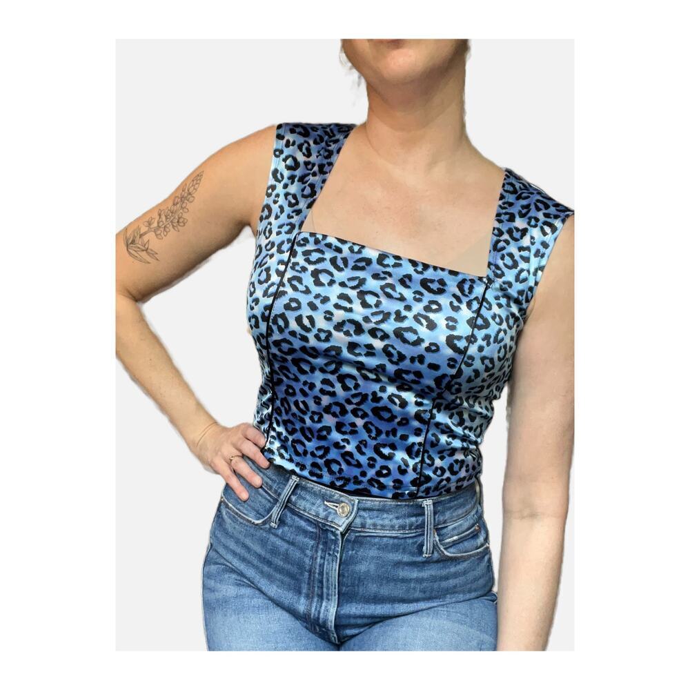 Delia’s Y2K 90s Leopard Print Corset Stretch Tank Top Blue Small